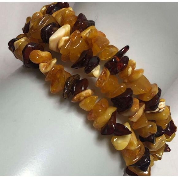 1151 Beautiful Multi-color Baltic amber coil wrap bracelet one size fits most - Picture 1 of 2